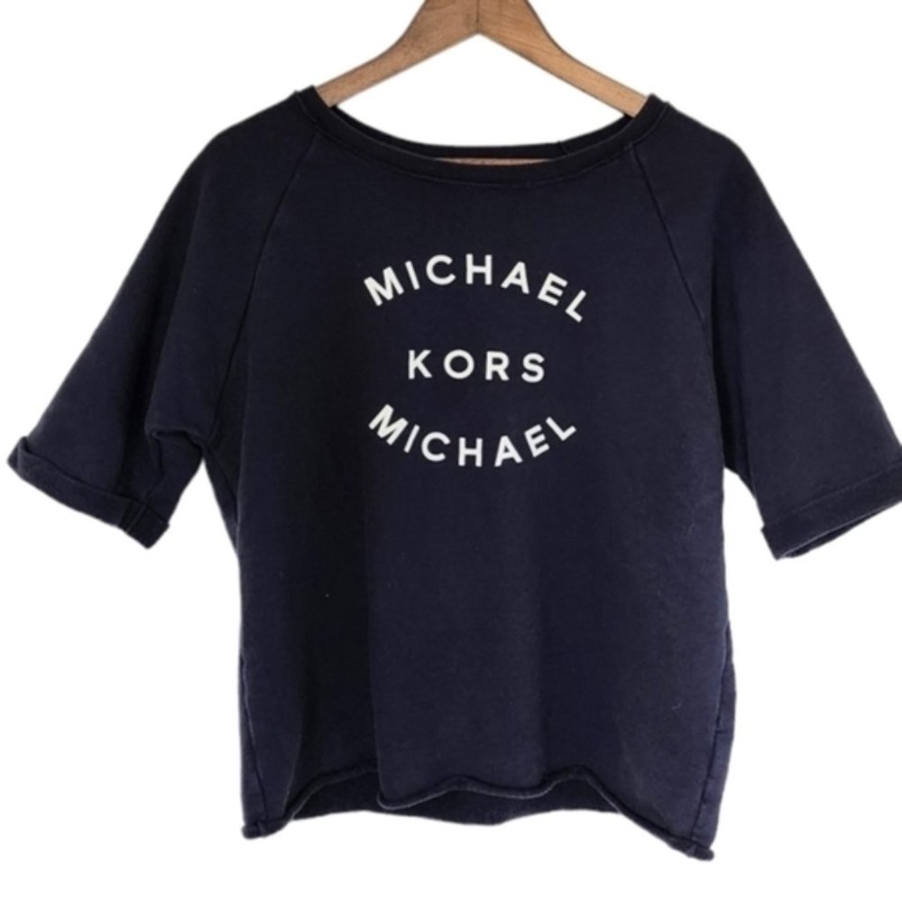 Michael Michael Kors Sweatshirt Short Sleeves Cropped Navy Blue White
